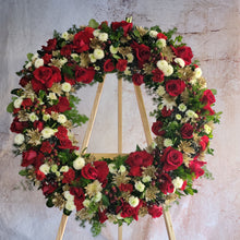 Load image into Gallery viewer, Red and Gold Sympathy Wreath